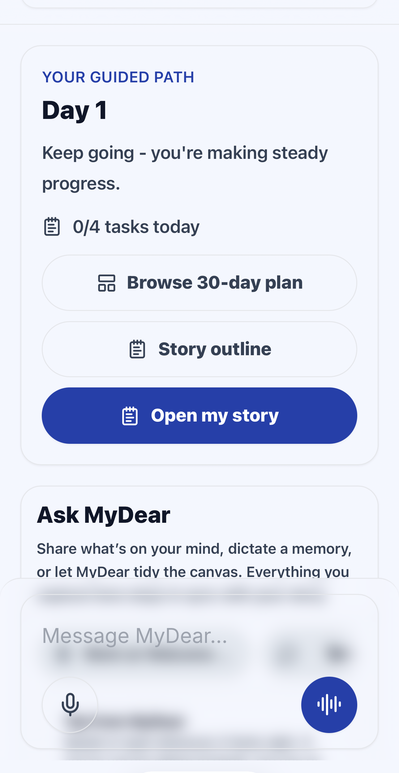 App screen showing a daily prompt